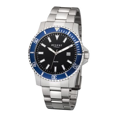 Regent F-1182 Herren Armbanduhr Taucheruhr Edelstahl 20ATM, 43mm