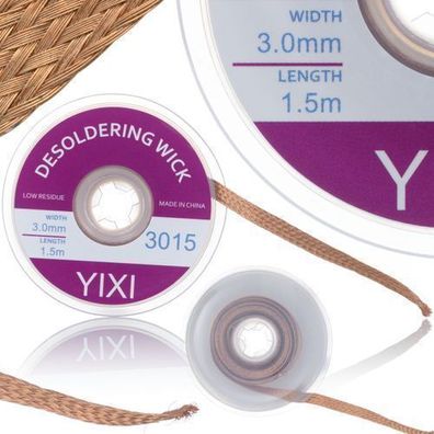 Rosfix Entlötlitze 3mm x 1,5m – Kupfergeflecht mit Kolophoniumbeschichtung