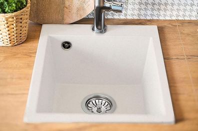 Granitspüle Küchenspüle 39x48 - Weiß Einbauspüle Spülbecken -für 40cm Schrank