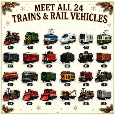 Adventskalender 2026/Trains & Rail Vehicles/Züge Kalender/24 Mini Anhänger