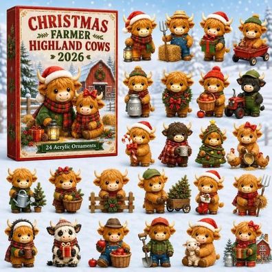 Adventskalender 2026/ Christmas Highland Cow/Kalender/24 Mini Anhänger