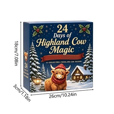 Adventskalender 2026/ Magic Highland Cow/Kalender/24 Mini Anhänger