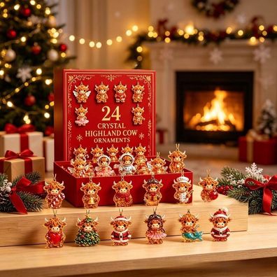 Adventskalender 2026/ Chrystal Highland Cow/Kalender/24 Mini Anhänger
