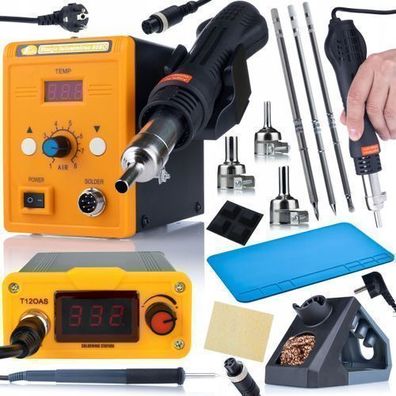 Rosfix Set Lötstation T12 + Heißluft 858D – 75W, 200–450°C, 3 Düsen