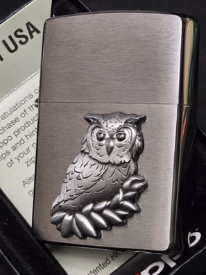 Zippo EULE, Emblem (Custom PIN Style) Lighter, Owl - Chrom gebürstet #423