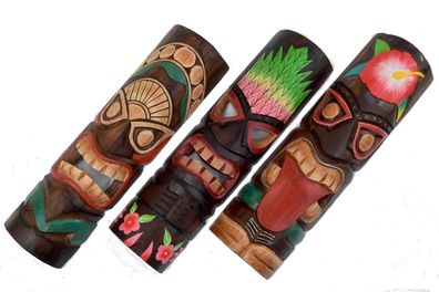 3 Tiki Maske 50cm 3er Set Tiki Masken Blumen Holzmaske Wandmasken Hawaii Karibik