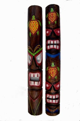 2 Tiki Masken 100cm 2er Set mit Schildkröte Maske Holzmaske Wandmasken Karibik Tikki
