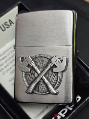 Zippo Wikinger Schild, Äxte Emblem (Custom PIN Style) Lighter, Warrior Shield #414