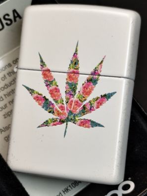 Zippo FLORAL WEED Design, Gras, bunt, Farbzippo Weiss / Motivdruck, Lighter