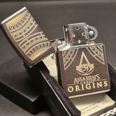 Zippo Lighter, Assassins CREED, Two Tone, Gravur, Chrome Satin