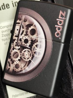 Zippo Steampunk Design, Clock Gears, Black Matte Lighter