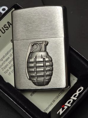 Zippo Handgranate Grenade Emblem (Custom PIN Style) Lighter, Chrom gebürstet CG #399