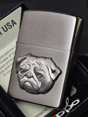 Zippo MOPS Hund, Emblem (Custom PIN Style) Lighter Dogface CG #418