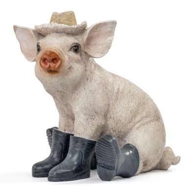 Moritz Gartenfigur Schwein mit Strohhut Gummistiefel 23 cm Polyresin handbemalt Deko