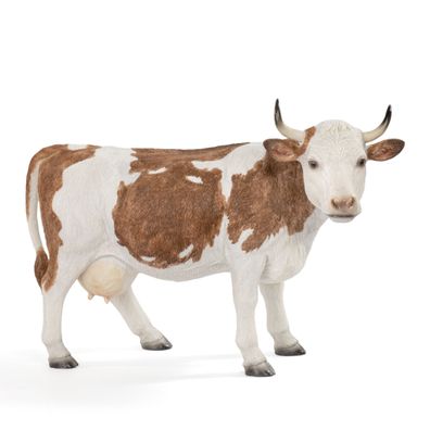 Moritz Gartenfigur Kuh stehend 44 cm lang weiß-braun gefleckt Polyresin handbemalt