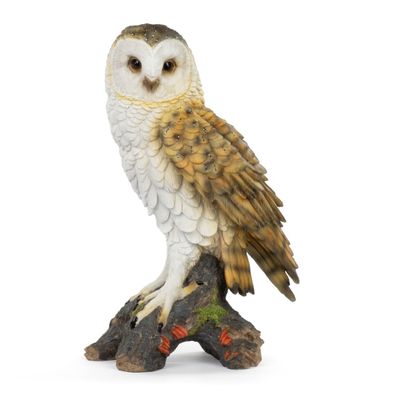Moritz Gartenfigur Schleiereule auf Baumstumpf 44 cm Polyresin handbemalt Eule Figur