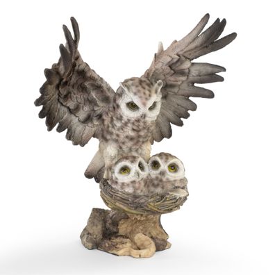 Moritz Gartenfigur Eule mit 2 Jungen im Nest Flügel ausgebreitet 27 cm Polyresin Deko