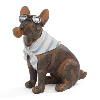 Moritz Französische Bulldogge Figur sitzend 10 cm Fliegerbrille Halstuch Deko braun