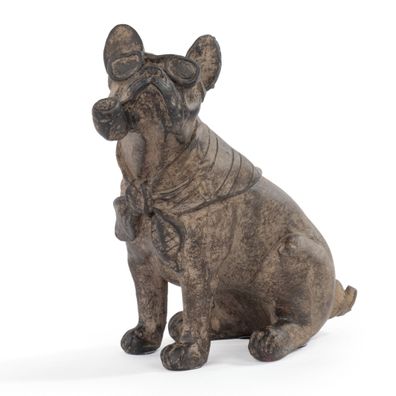 Moritz Französische Bulldogge Figur sitzend 10 cm Fliegerbrille Halstuch grau-braun
