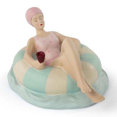 Moritz Badenixe Figur im Schwimmring L 19 cm Polyresin handbemalt rosa Dekofigur Bad