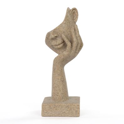 Moritz Skulptur halbes Gesicht auf Hand 16 cm Sandstein-Optik beige Polyresin Deko