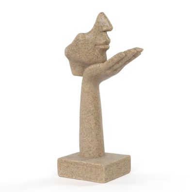 Moritz Skulptur Gesicht mit Hand vor dem Mund 16,5 cm Sandstein-Optik beige Deko