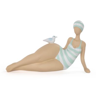 Moritz mollige Badenixe Figur liegend mit Vogel L 26,5 cm Polyresin handbemalt mint