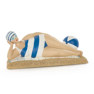 Moritz mollige Badenixe Figur liegend mit Wasserball L 24 cm Polyresin handbemalt