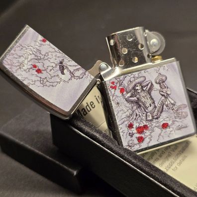 Zippo Rick Rietveld, Siesta Mexican SKULL Roses, Chrom gebürstet/Motivdruck