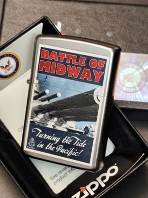 Zippo BATTLE OF Midway, US NAVY, Satin Chrome Lighter, Motivdruck