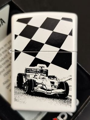 Zippo Rennwagen Motorsport Zielflagge Farbzippo Weiss, Lighter