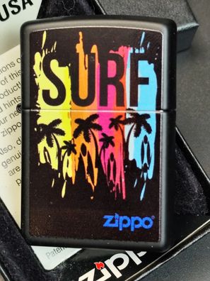 Zippo SURF, Palmen, Colors, Black Matte Lighter