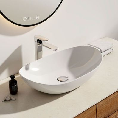EMKE Keramik Waschbecken Waschtisch Aufsatzwaschbecken Oval Waschschale