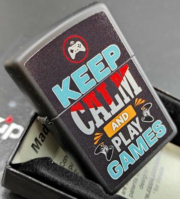 Zippo KEEP CALM And PLAY GAMES, Farbzippo schwarz, Motivdruck, 60005129