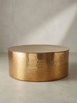 Couchtisch Aluminium orientalisch Hammerschlag großzügige Ablage Gold 75x75x31cm