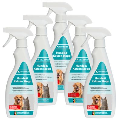 5 x HOTREGA® Hunde + Katzen Stopp, 500 ml Flachsprühflasche