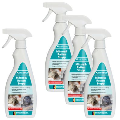 4 x HOTREGA® Mäuse + Ratten Stopp, 500 ml Flachsprühflasche