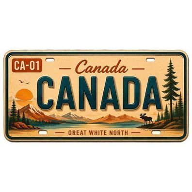 Blechschild 15x30cm - Canada Great White North Retro USA Nummernschild