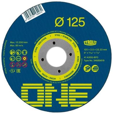 Scheibe Tyrolit ONE 178x2,5x22,23mm, A30Q-BFO, 2in1, Stahl/Edelstahl (25 Stk.)