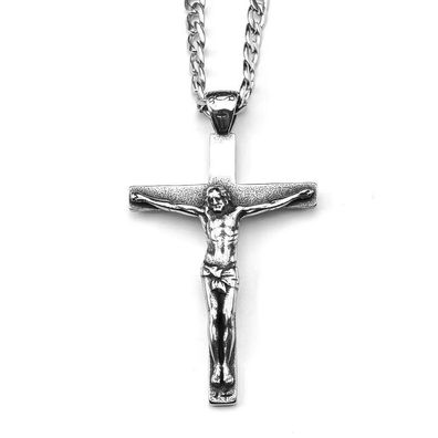 Herren Halskette Edelstahl 60 cm mit Jesus Kreuz Anhänger Kette Schmuck