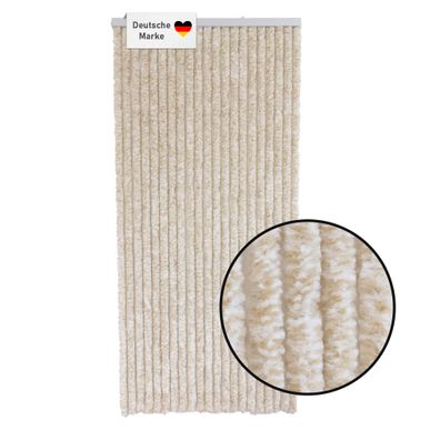 Flauschvorhang 90x200 cm beige weiß, Wohnwagen Fliegenschutz, Türvorhang / beige-weiß