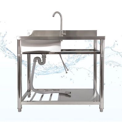 Spültisch freistehend, Wasserhahn mit Kalt Warm Anschluss, Spülbecken Größe L / L