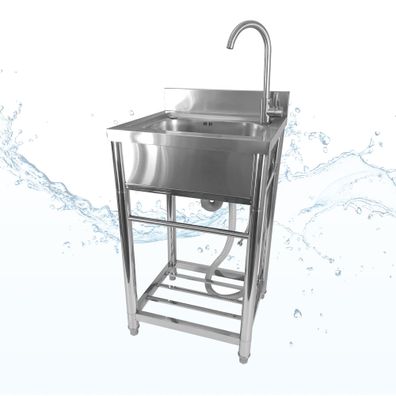 Spültisch freistehend, Wasserhahn mit Kalt Warm Anschluss, Spülbecken Größe M / M
