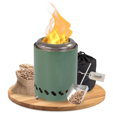 Tischkamin grün für Holzpellets, rauchfreies Tischfeuer, Feuerstelle / grün