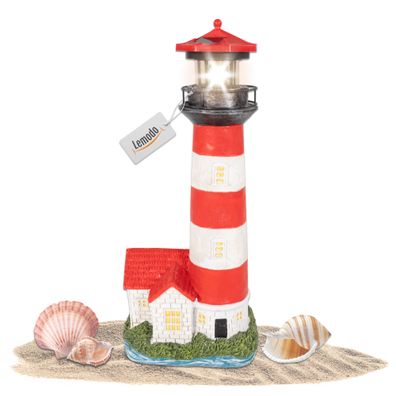 Leuchtturm mit Solarlicht und LED-Leuchtfeuer, Gartendeko 39 cm hoch