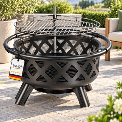 Feuerschale mit Grillrost, Feuerkorb für den Garten, Firebowl Ø 75x60 cm, Fire Pit