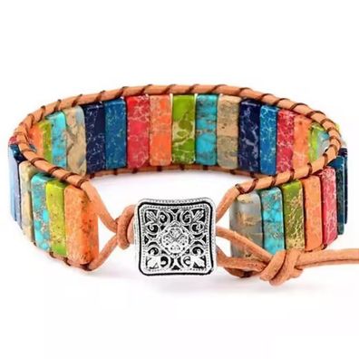 Chakra Armband Handgefertigt Gleichgewicht Naturstein Leder 7 Hauptchakren