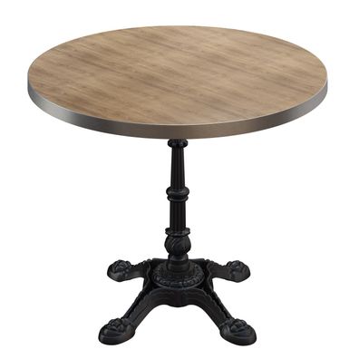 BPR | Bistro Tisch | Ø 70 x 74,5 cm | Rund | Edelstahl Rand | Eiche / Schwarz |