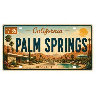 Blechschild 15x30cm - Palm Springs Desert Oasis Retro California USA Nummernschild