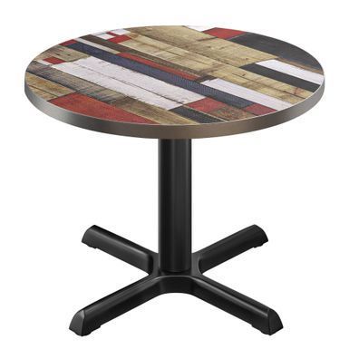 BSM | Bistro Tisch | Ø 70 x 74,5 cm | Edelstahl Rand | Rund | Vintage Bunt / Schwarz